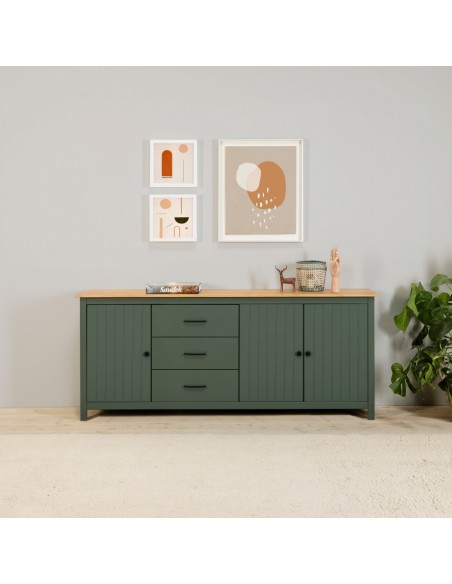 Aparador mediterráneo MIRANDA 190 x 80, madera pino encerado y verde