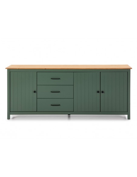 Aparador mediterráneo MIRANDA 190 x 80, madera pino encerado y verde