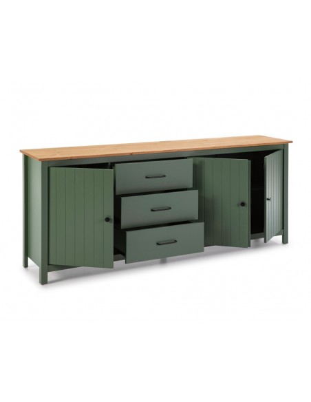 Aparador mediterráneo MIRANDA 190 x 80, madera pino encerado y verde
