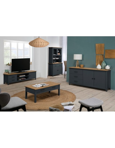 Buffet mediterráneo MIRANDA 90 x 180, madera pino encerado y azul