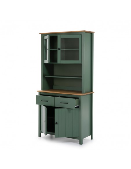Buffet mediterráneo MIRANDA 90 x 180, madera pino encerado y verde