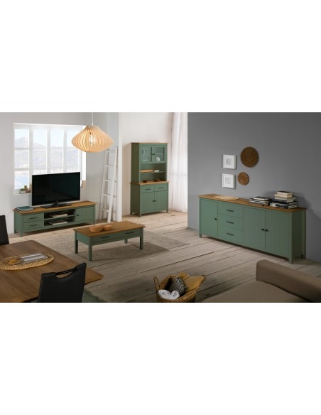 Buffet Mediterrâneo MIRANDA 90 x 180, madeira pinho encerado e verde