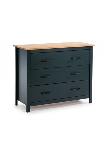 Cómoda Mediterrânica MIRANDA 100 x 80, 3 gavetas, pinho encerado e azul