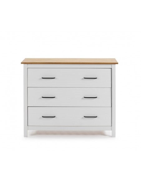 Cómoda mediterránea MIRANDA 100 x 80, 3 cajones, pino encerado y blanco