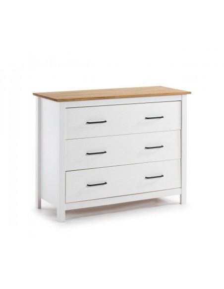 Cómoda Mediterrânica MIRANDA 100 x 80, 3 gavetas, pinho encerado e branco