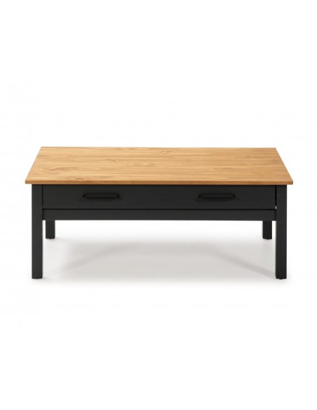 Mesa de centro mediterránea MIRANDA 100 X 40, madera de pino encerado y azul