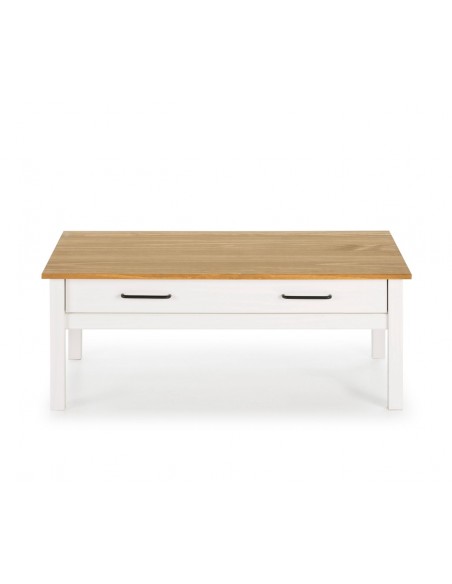 Mesa de centro mediterrânica MIRANDA 100 X 40, madeira de pinho encerada e branco