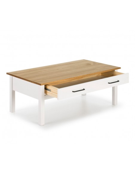 Mesa de centro mediterrânica MIRANDA 100 X 40, madeira de pinho encerada e branco