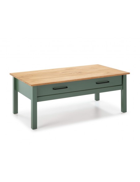 Mesa de centro mediterrânica MIRANDA 100 X 40, madeira de pinho encerada e verde