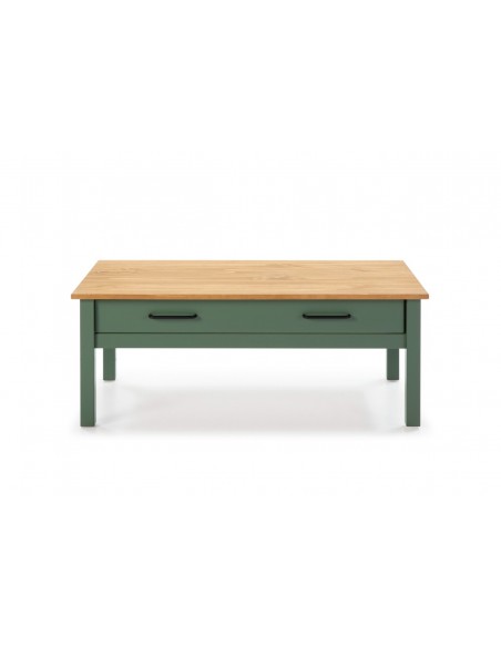 Mesa de centro mediterrânica MIRANDA 100 X 40, madeira de pinho encerada e verde