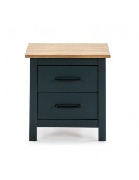 Mesita de noche mediterránea MIRANDA 46 X 49, madera de pino encerado y azul/cera