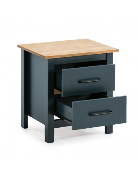 Mesa de cabeceira mediterrânica MIRANDA 46 X 49, madeira pinho encerada e azul