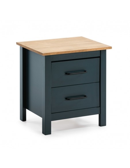 Mesita de noche mediterránea MIRANDA 46 X 49, madera de pino encerado y azul/cera
