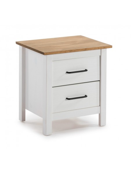 Mesita de noche mediterránea MIRANDA 46 X 49, madera pino encerado y blanco