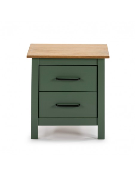 Mesa de cabeceira mediterrânica MIRANDA 46 X 49, madeira de pinho encerada e verde