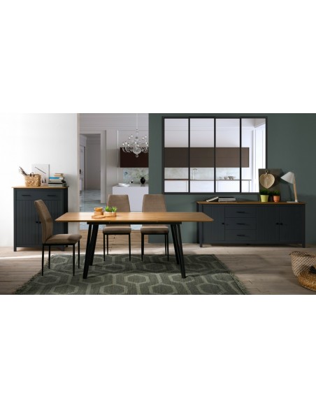 Mueble auxiliar mediterráneo MIRANDA 90 x 110, madera pino encerada y azul