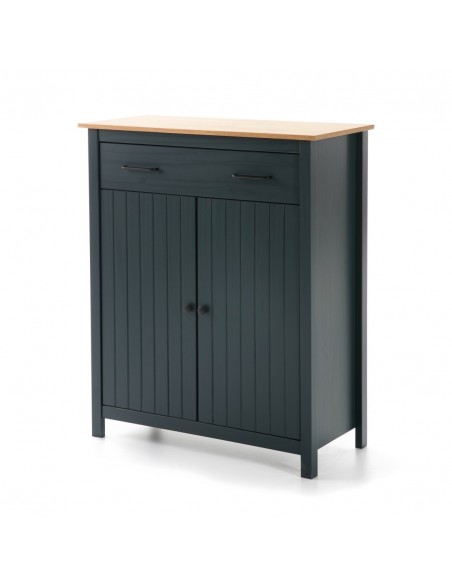 Mueble auxiliar mediterráneo MIRANDA 90 x 110, madera pino encerada y azul