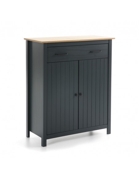 Mueble auxiliar mediterráneo MIRANDA 90 x 110, madera pino encerada y azul