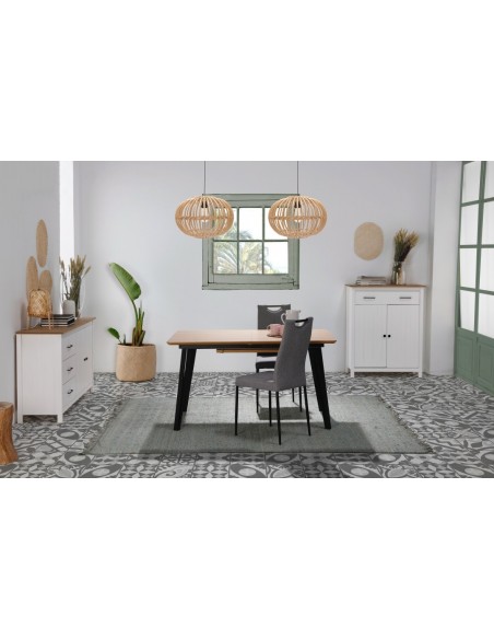 Mueble auxiliar mediterráneo MIRANDA 90 x 110, madera pino encerada y blanco