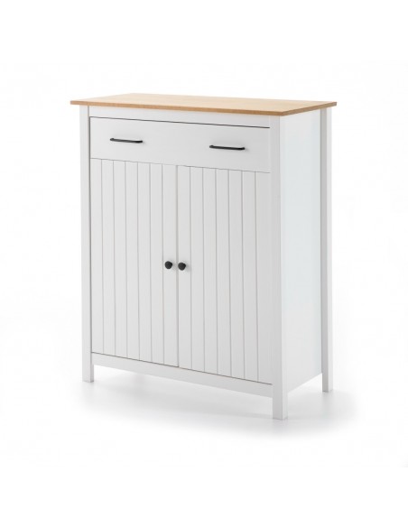 Mueble auxiliar mediterráneo MIRANDA 90 x 110, madera pino encerada y blanco