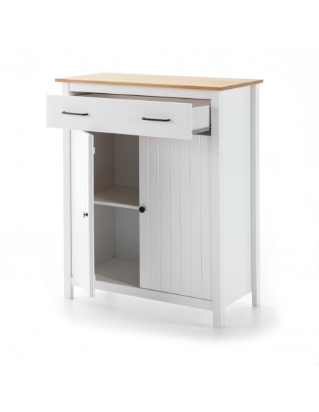 Mueble auxiliar mediterráneo MIRANDA 90 x 110, madera pino encerada y blanco