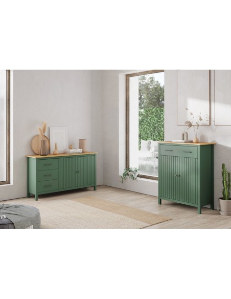 Móvel auxiliar MIRANDA Mediterrâneo 90 x 110, madeira de pinho encerado e verde