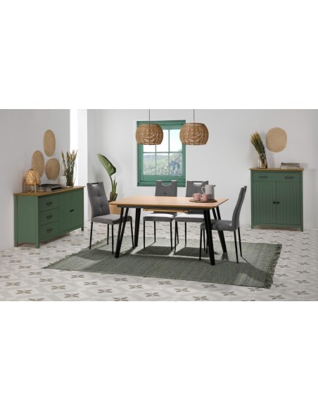 Mueble auxiliar mediterráneo MIRANDA 90 x 110, madera pino encerada y verde