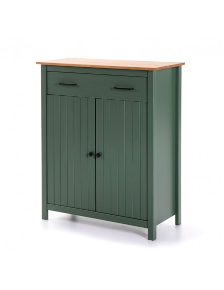 Móvel auxiliar MIRANDA Mediterrâneo 90 x 110, madeira de pinho encerado e verde