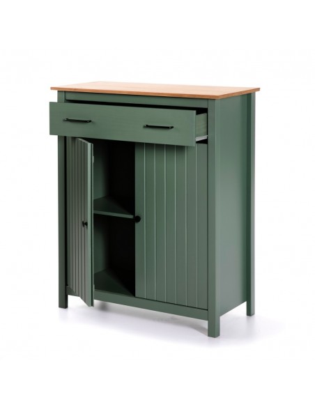 Mueble auxiliar mediterráneo MIRANDA 90 x 110, madera pino encerada y verde