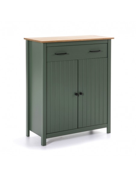 Móvel auxiliar MIRANDA Mediterrâneo 90 x 110, madeira de pinho encerado e verde