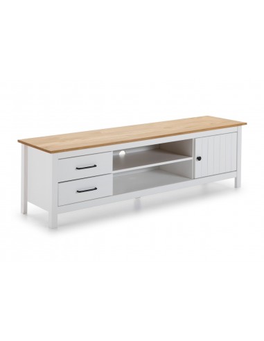 Mueble de TV mediterráneo MIRANDA 158 x 47, madera pino encerada y blanco