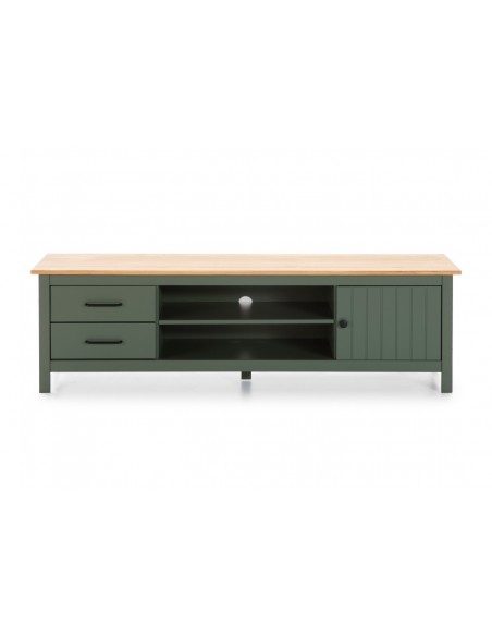Mueble de TV mediterráneo MIRANDA 158 x 47, madera pino encerada y verde