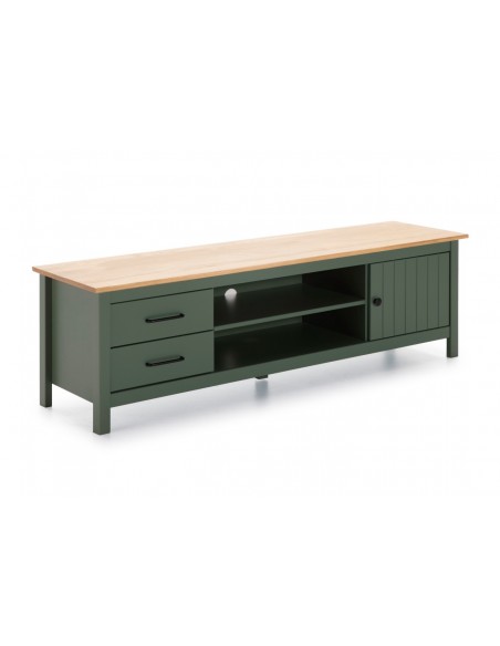 Mueble de TV mediterráneo MIRANDA 158 x 47, madera pino encerada y verde