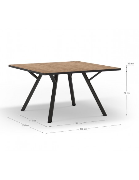 MESA DE COMEDOR CUADRADA BENI 136 X 136, NATURAL y CANTO BOCAMINA.