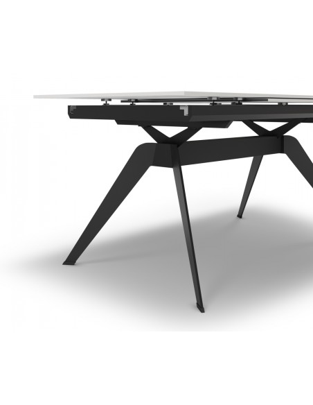 MESA EXTENSIBLE LULA 160/220 X 90. Tapa CERÁMICA BLANCA y pies metal NEGRO