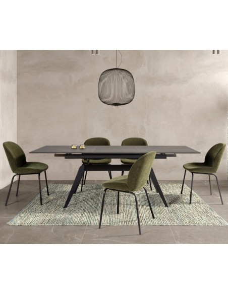 MESA EXTENSÍVEL LULA 160/220 X 90 CM, tampo CERÂMICO e pés em metal PRETO