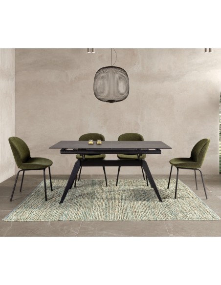 MESA EXTENSÍVEL LULA 160/220 X 90 CM, tampo CERÂMICO e pés em metal PRETO