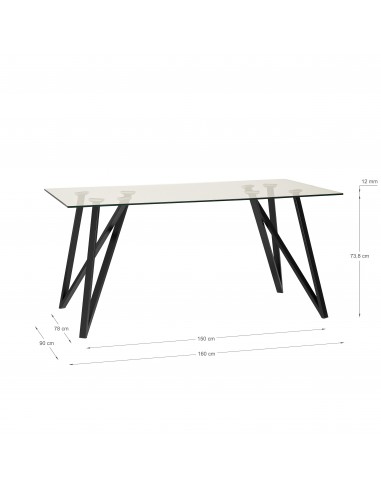 MESA DE VIDRO GAIA 160x90CM, PERNAS DE METAL...