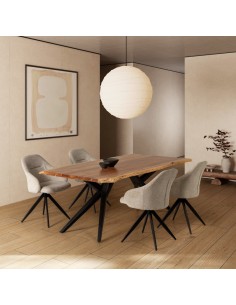 MESA DE COMEDOR MUDRI 200 x 100, ACACIA y PATA METAL NEGRO. 2