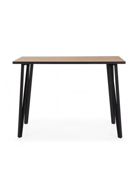 Mesa alta SINDI 140 x 70 x 100, acabamento melamínico natural e metal preto