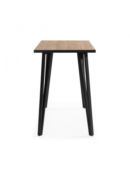 Mesa alta SINDI 140 x 70 x 100, acabamento melamínico natural e metal preto