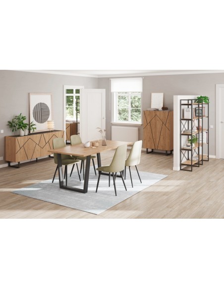 Mesa de jantar FRANCESCA 180 x 100, melamina natural e metal preto