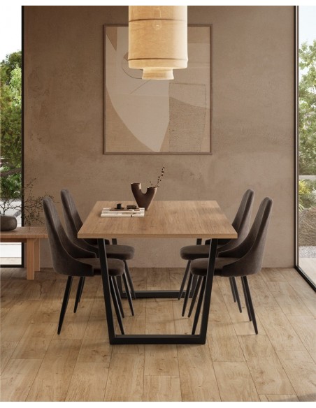 Mesa de comedor FRANCESCA 180 x100, melamina natural y metal en negro