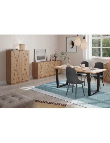 Mesa de comedor FRANCESCA 180 x100, melamina natural y metal en negro