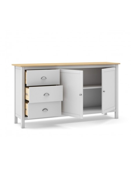 Aparador mediterrâneo MISTI 150 x 80, madeira de pinho encerada e branco