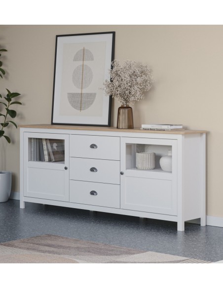 Aparador mediterrâneo MISTI 180 x 80, madeira de pinho encerada e branco