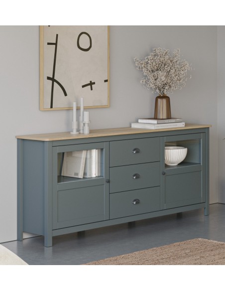 Aparador mediterráneo MISTI 180 x 80, madera pino encerado y verde