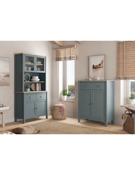 Buffet mediterrâneo MISTI 90 x 180, madeira de pinho encerado e verde