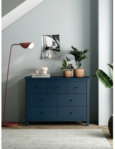 Cômoda mediterrânea MISTI 110 x 80, 7 gavetas, pinho en azul 2