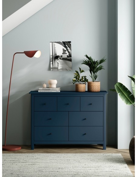 Cómoda mediterránea MISTI 110 x 80, 7 cajones, pino en azul